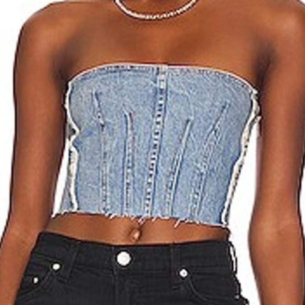 Hudson x Zoe Costello Stevie Corset Top World Tour Denim Women's Size XL NWT